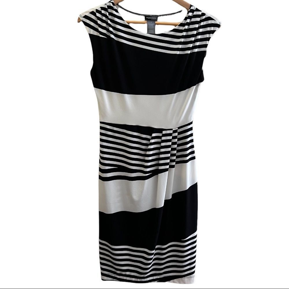 Bisou Bisou | Black & Ivory Striped Dress Sz 4